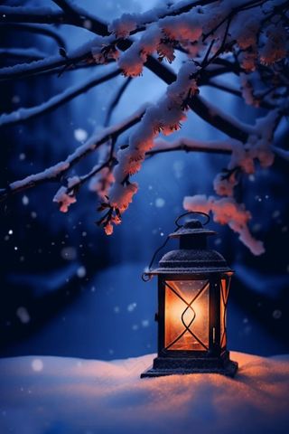 夜晚雪景唯美浪漫灯背景