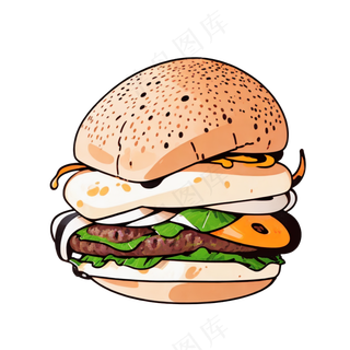 汉堡多层简约插画清新可爱食物