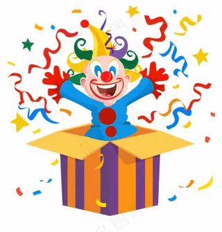 小丑礼盒惊喜愚人节搞怪搞笑幽默游乐园卡通插画免抠