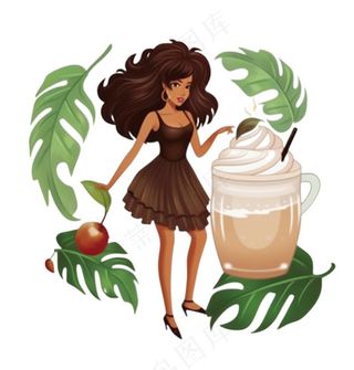 椰汁椰奶夏日清凉饮品卡通手绘插画免抠