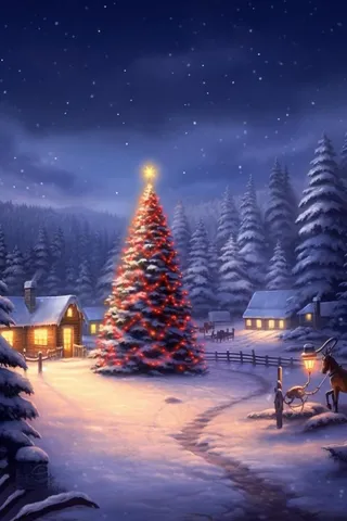 雪景夜晚小屋圣诞雪路背景