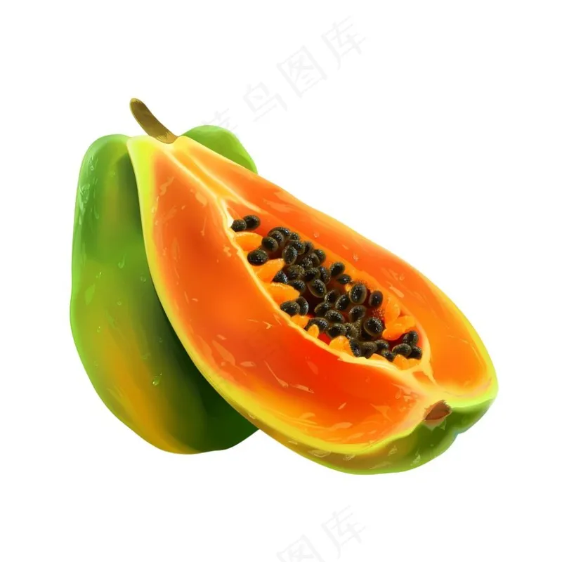 木瓜水果热带插画免抠(1024x1024)