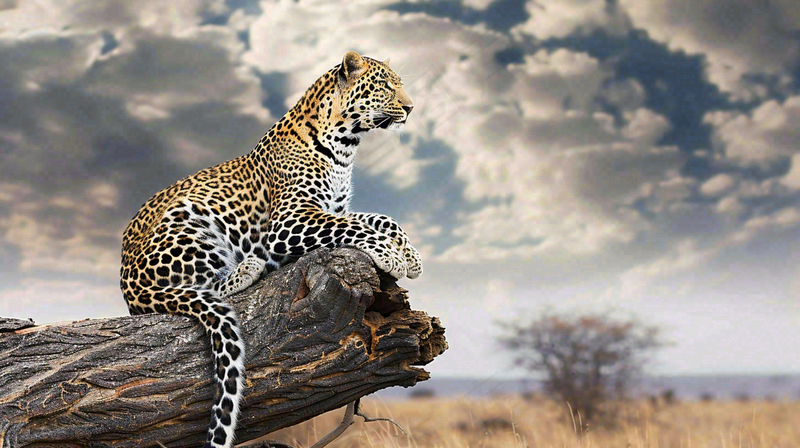 树干上的猎豹保护动物摄影图