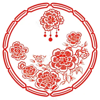 中式红色圆形贴纸窗花插画免抠