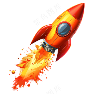 免抠发射的红色卡通火箭