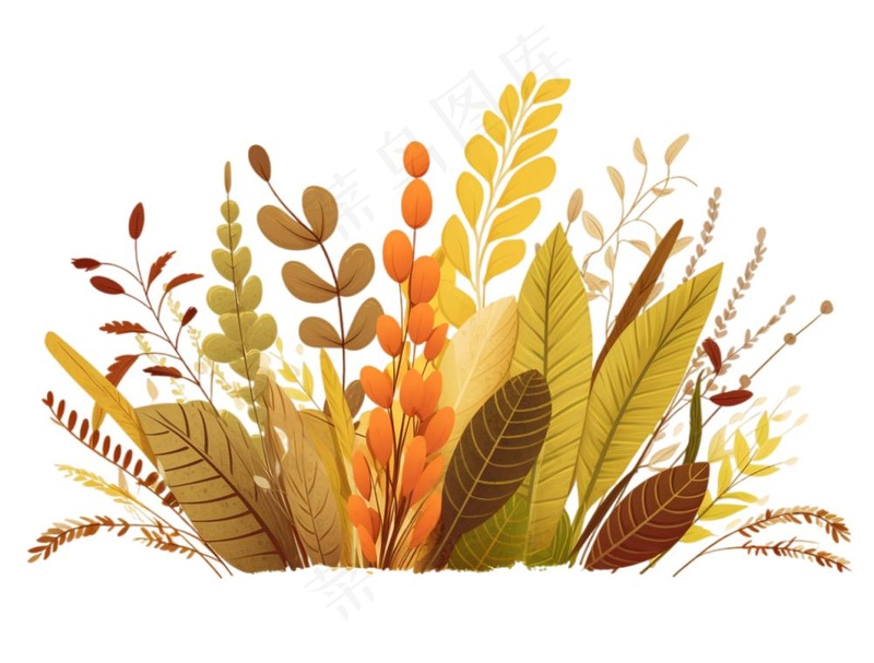 树叶落叶卡通秋天植物草丛立秋节日插画植物叶子手绘插画免抠
