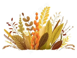 树叶落叶卡通秋天植物草丛立秋节日插画植物叶子手绘插画免抠