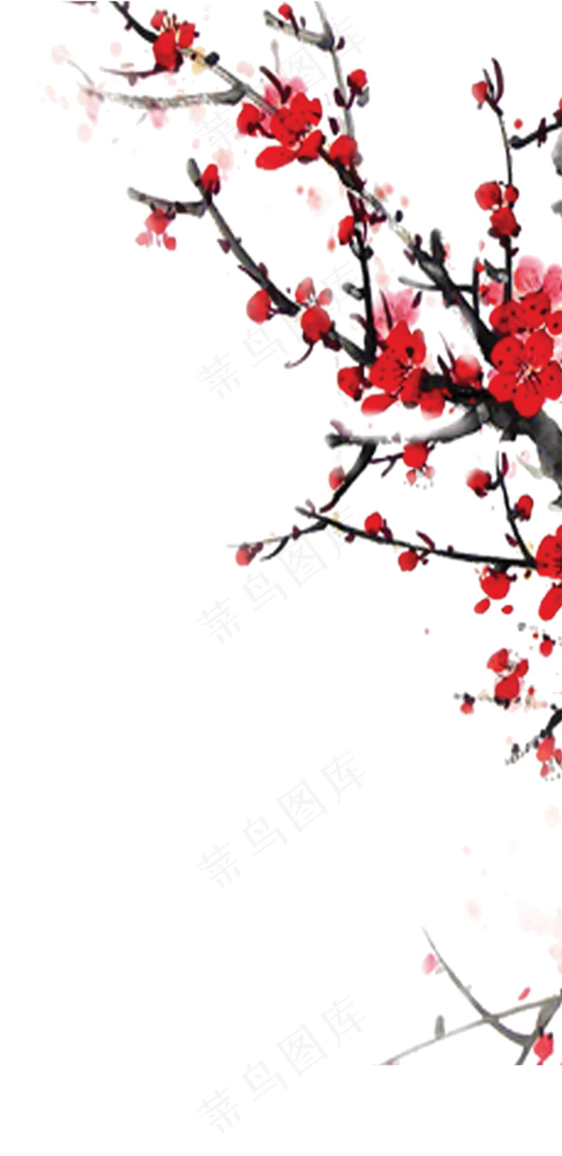 冬梅大簇水墨PNG素材