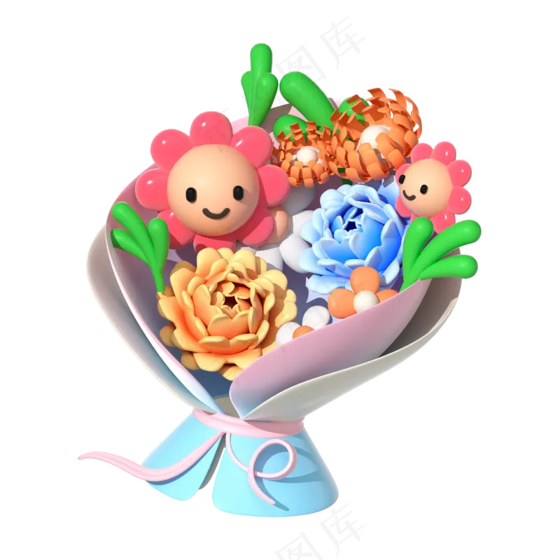 母亲节卡通花一束花免扣素材 (4)