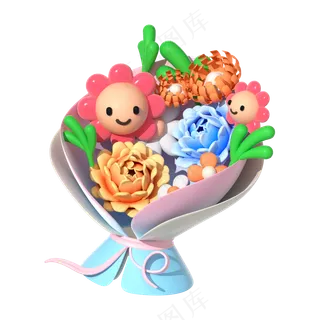 母亲节卡通花一束花免扣素材 (4)