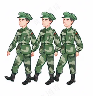 军人迷彩服士兵卡通插画免抠