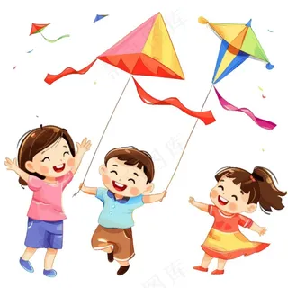 放风筝的孩子欢乐童年卡通插画免抠