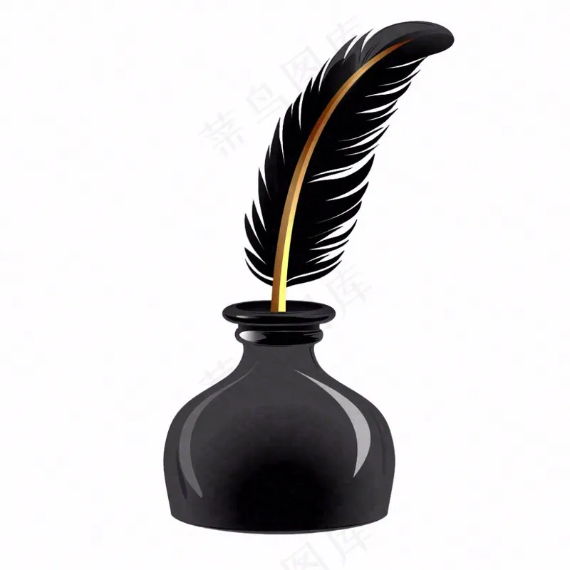 黑色羽毛墨水笔卡通插画免抠(1024x1024)