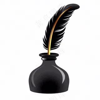 黑色羽毛墨水笔卡通插画免抠