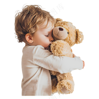 免抠抱着玩偶的小男孩