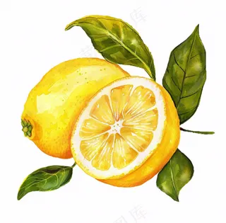 柠檬水果水彩插画免抠