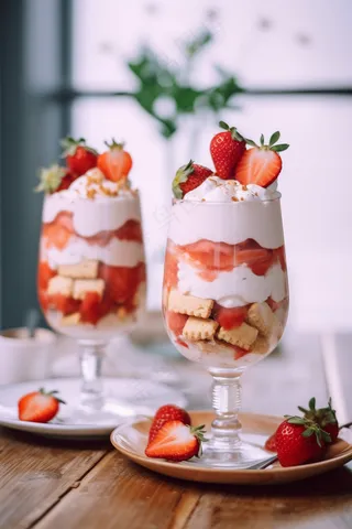 草莓水果奶昔饼干酸奶下午茶摄影图