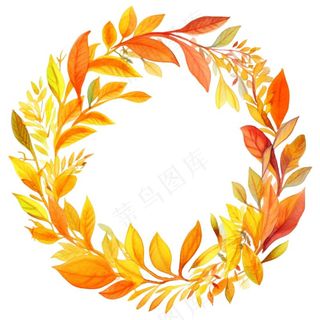 枫叶落叶树叶简约秋天圆形边框水彩画插画免抠