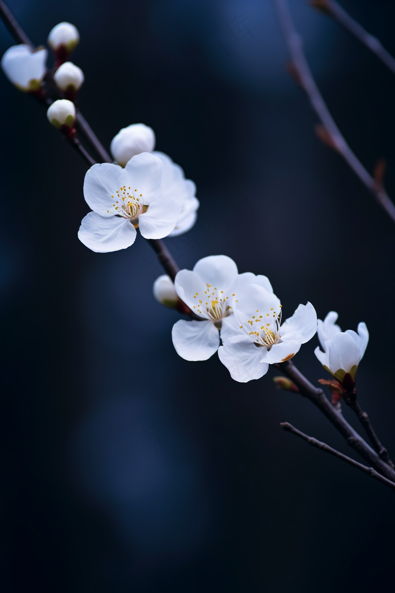 白梅冬季李子花梨花春天树枝抽新芽摄影图(2688x4032)