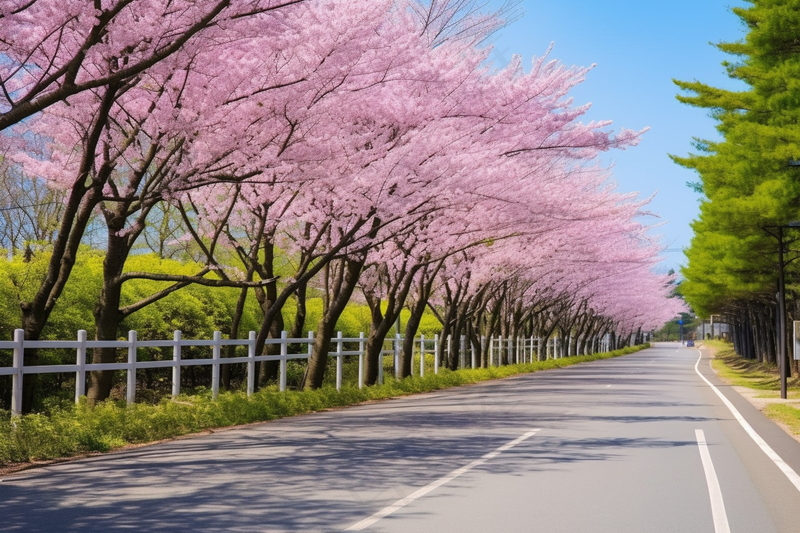 春天道路两侧樱花树风景摄影图(4032x2688)