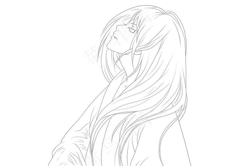古风线稿丨PPT插画丨手绘线稿丨国风美女013ai矢量模版下载