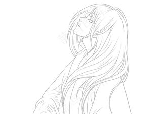 古风线稿丨PPT插画丨手绘线稿丨国风美女013