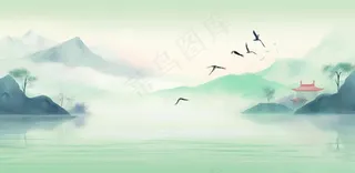 山水水墨画中国风插画背景