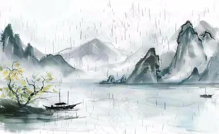 中国风水墨画江南水乡山水画天青色烟雨天清明端午雨水背景