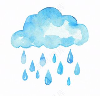乌云下雨天气水彩卡通插画免抠