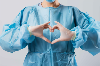 医护人员爱心手势摄影图