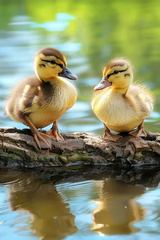 湖水里嬉戏的小鸭子春天摄影图