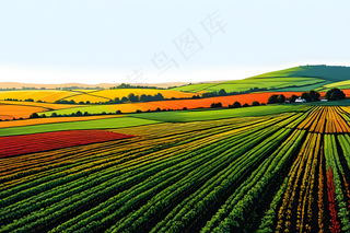 晴朗天空农田风景图片