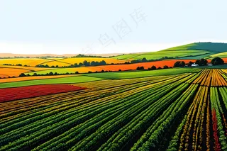 晴朗天空农田风景图片