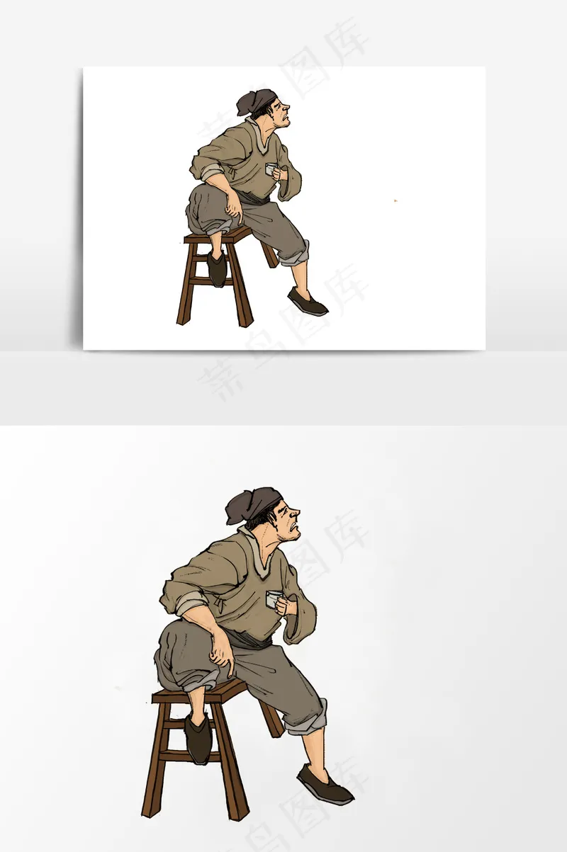 插画丨国风人物丨酒馆001丨PPT插图psd模版下载