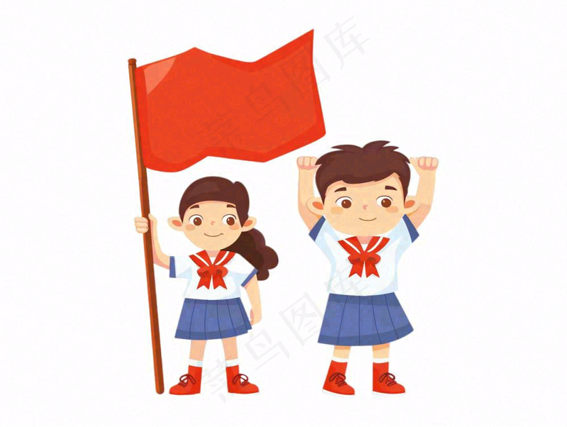 学生升旗帜红旗国庆人物卡通插画免抠(1232x928)