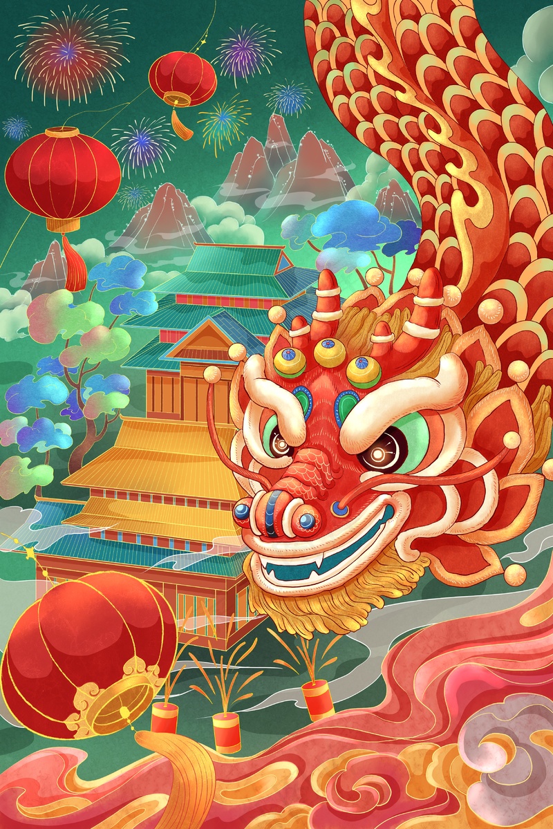 新年舞龙儿童画图片素材 (73)