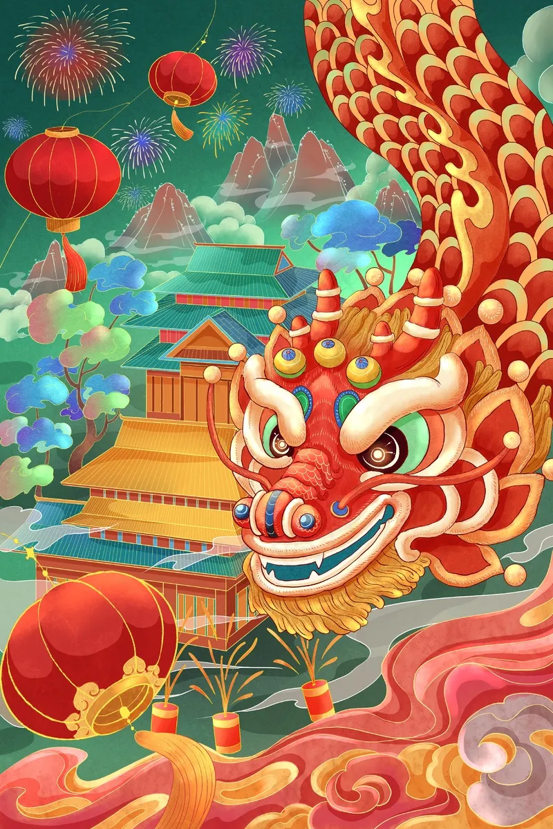 新年舞龙儿童画图片素材 (73)