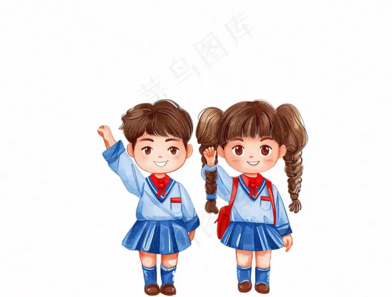 学生举着旗帜红旗青少年青年祖国花朵国庆人物卡通插画免抠(1264x960)