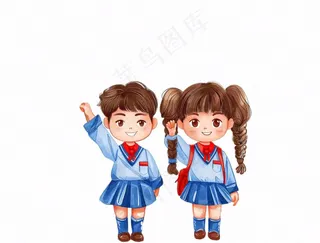 学生举着旗帜红旗青少年青年祖国花朵国庆人物卡通插画免抠