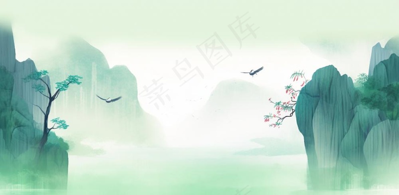 山水水墨画中国风插画背景(1568x768)