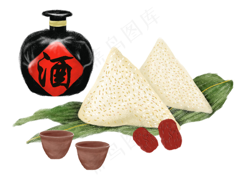 端午插画   端午食物   食物插画   美食插画   粽子插画psd模版下载