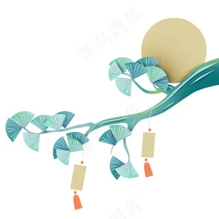 简约剪纸风树枝免扣元素