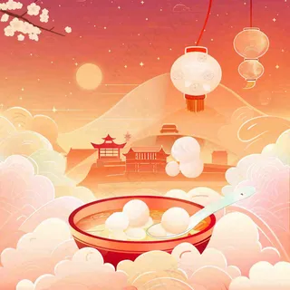 元宵汤圆节日灯笼红色喜庆插画背景