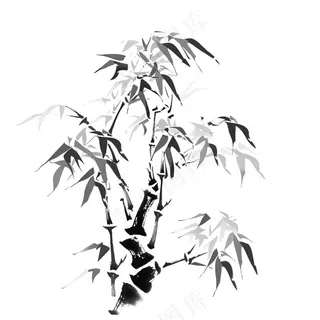 水墨竹子元素山石植物手绘中国风插画免抠