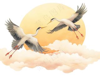 仙鹤祥云太阳云纹国潮插画免抠