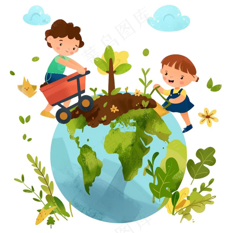 世界地球保护环境绿色卡通插画免抠