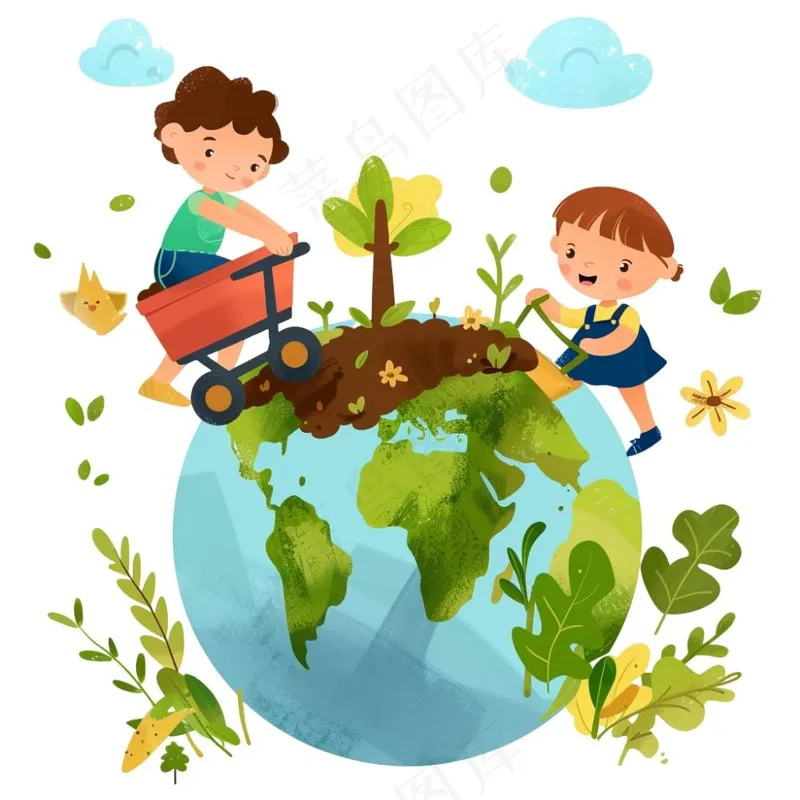 世界地球保护环境绿色卡通插画免抠(1024x1024)