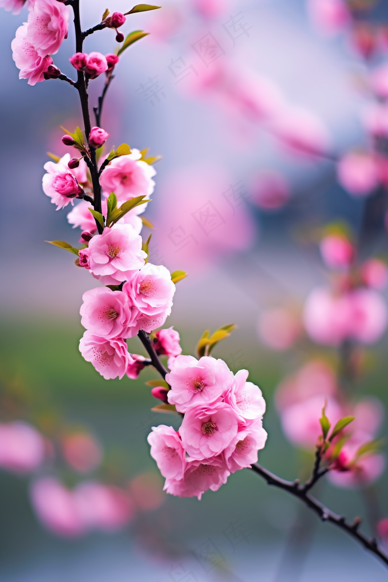 春日樱花红海棠摄影图
