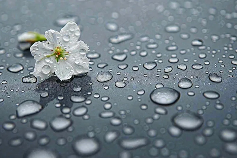 雨天掉落的白色花朵雨水谷雨寒露摄影图(1344x896)