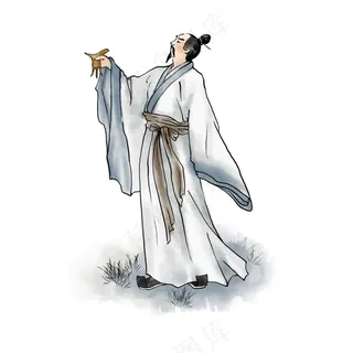 端午节水墨风中国古代人物屈原拿着酒杯插画元素